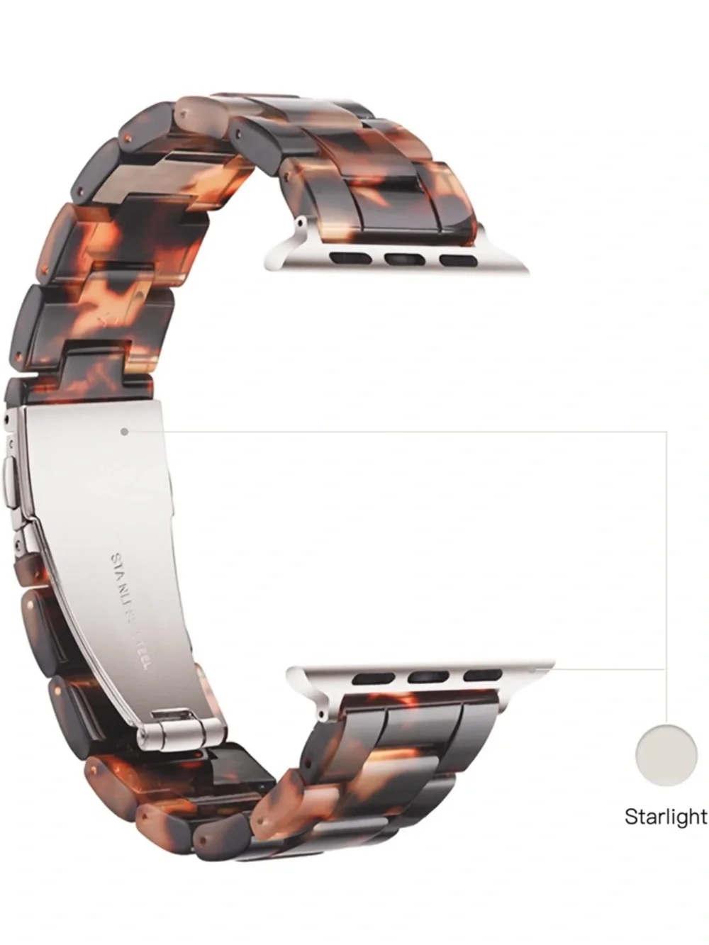 NIB Apple Watch band resin tortoise pattern silver accent